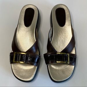 Rockport Sandals Leather Slip Ons Brown and Metallic Gold made in Brazil 8.5